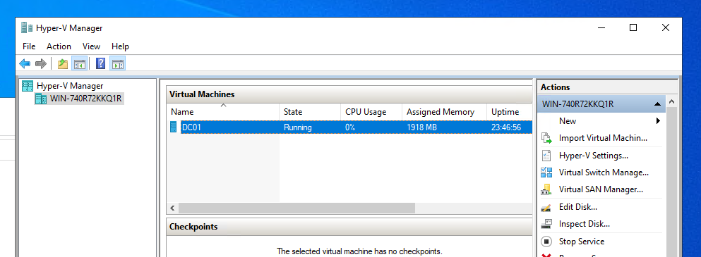 DC01 running as a VM on Hyper-V