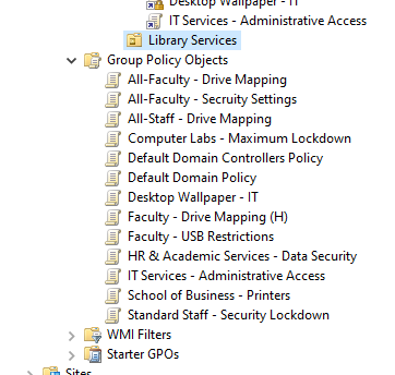 Group Policy Objects applied to OU’s