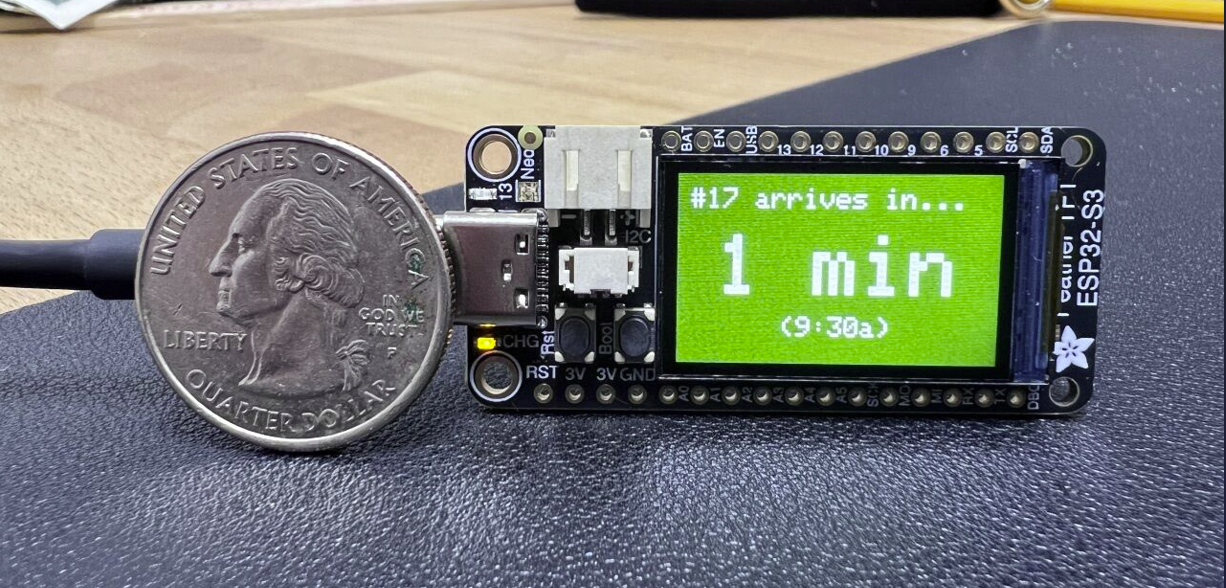 An ESP32 with a built-in LCD pulling real-time SEPTA bus data.